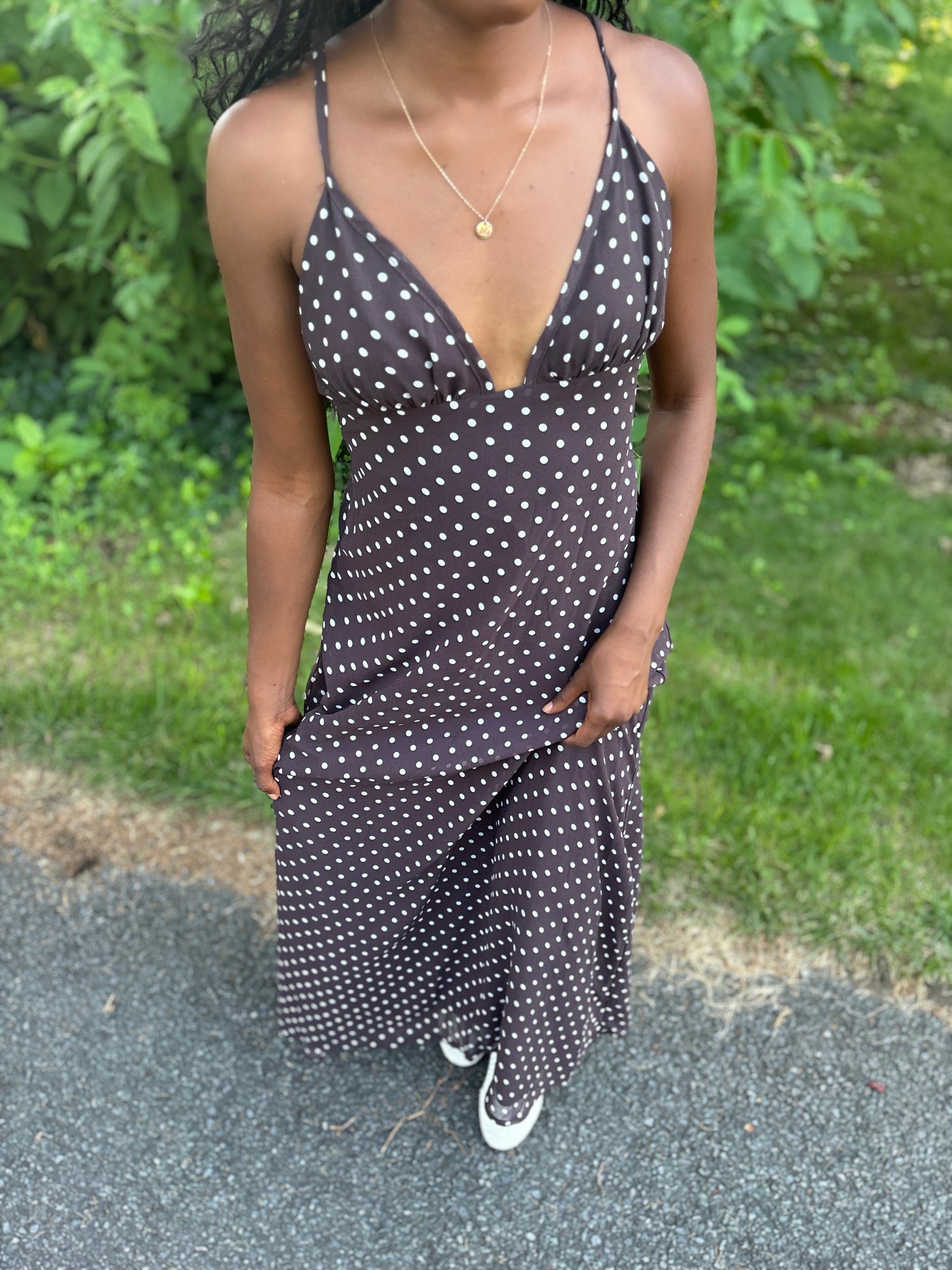 Zaina Polka Dot Maxi Dress with Scarf