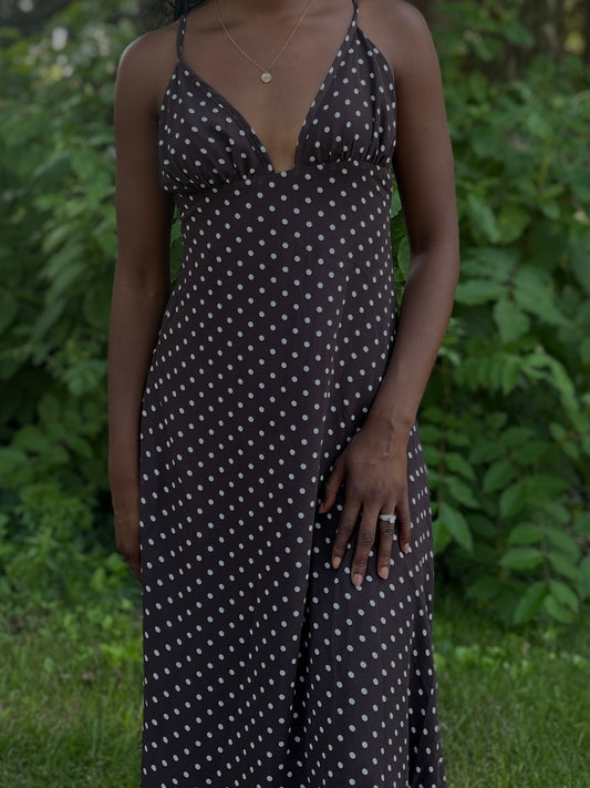 Zaina Polka Dot Maxi Dress with Scarf