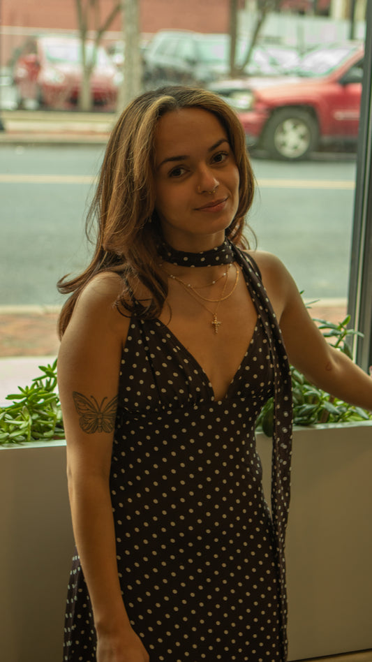 Zaina Polka Dot Maxi Dress with Scarf